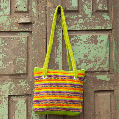 Wool shoulder bag, 'Fiesta in Teotitlan' - Multicolor Zapotec Wool Shoulder Bag
