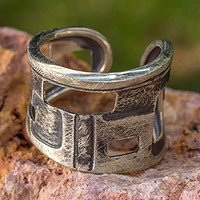 Sterling silver band ring, 'Mondrian Inspiration' - Original Sterling Silver Band Ring