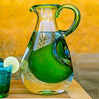 Blown glass pitcher with ice chamber, 'Fresh Lemon'