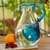 Blown glass pitcher with ice chamber, 'Fresh Caribbean' - Hand Made Blown Glass Pitcher with Ice Chamber thumbail