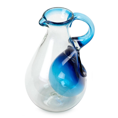 Hand Made Blown Glass Pitcher with Ice Chamber
