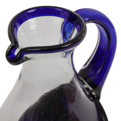 Blown glass pitcher with ice chamber, 'Fresh Ocean' - Hand Made Pitcher with Ice Chamber Blown Glass Art