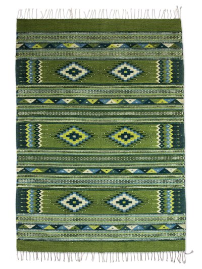 Zapotec wool rug, 'Emerald Sky' (4x6.5) - Handwoven Green Wool Zapotec Rug (4x6.5)