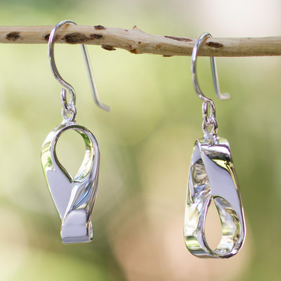 Sterling silver dangle earrings, 'Modern Mobius' - Handmade Modern Taxco Silver Earrings