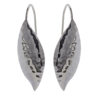 Sterling silver drop earrings, 'Dewy Leaves' - Taxco Silver Jewelry Handcrafted Earrings