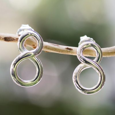 Sterling silver button earrings, 'Infinity' - Taxco Silver jewellery Handcrafted Earrings