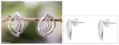 Sterling silver button earrings, 'Ancient Eyes' - Taxco Silver jewellery Handcrafted Earrings