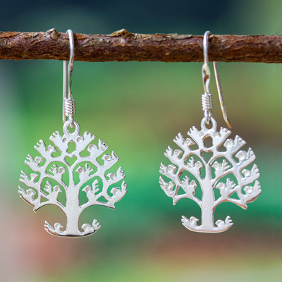 Sterling silver dangle earrings, 'Tree of Birds' - Handcrafted Sterling Silver Earrings from Taxco Jewelry