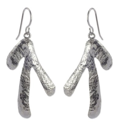 Sterling silver dangle earrings, 'Rivulets' - Taxco Sterling Earrings
