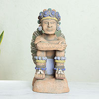 Ceramic sculpture, 'Pensive Tonatiuh'