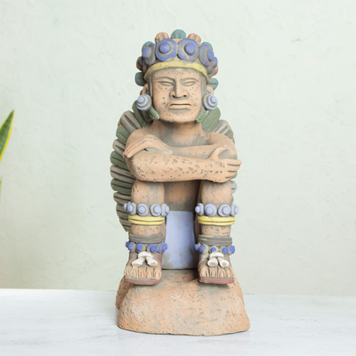 Keramikskulptur 'Nachdenklicher Tonatiuh' - Sammlerstück - Museumsreplikat einer aztekischen Skulptur aus Keramik