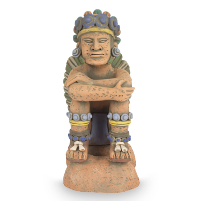 Ceramic sculpture, 'Pensive Tonatiuh' - Collectible Aztec Ceramic Sculpture Museum Replica