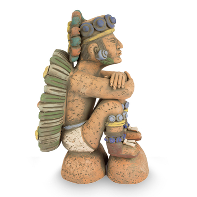 Keramikskulptur 'Nachdenklicher Tonatiuh' - Sammlerstück - Museumsreplikat einer aztekischen Skulptur aus Keramik