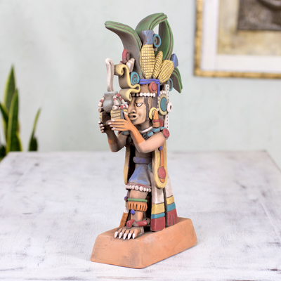 Ceramic sculpture, 'Centeotl, God of Corn' - Collectible Aztec Ceramic Sculpture Museum Replica