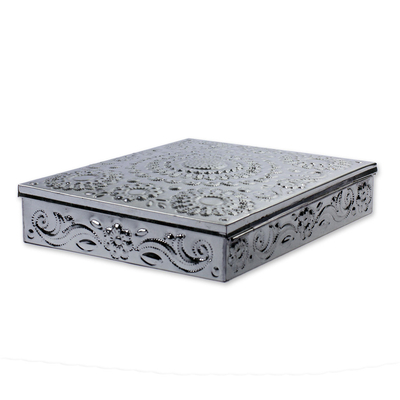 Embossed tin box, 'Floral Nature' - Mexican Floral Embossed Tin Box