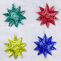Colorful Mexican Tin Star Ornaments (Set of 4) - Colorful Stars | NOVICA