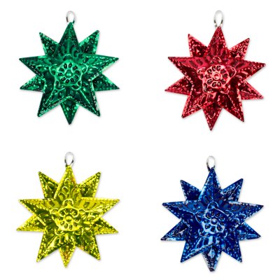 Colorful Mexican Tin Star Ornaments (Set of 4) - Colorful Stars | NOVICA