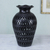 Decorative ceramic vase, 'Magic Leaves' - Mexican Cutout Black Pottery Vase