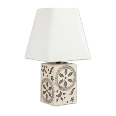 Handmade Ceramic Table Lamp with Cotton Shade