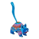 Alebrije sculpture, 'Blue Cat Greeting' - Mexican Alebrije Cat Sculpture