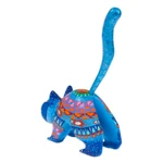 Alebrije sculpture, 'Blue Cat Greeting' - Mexican Alebrije Cat Sculpture