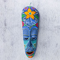 Máscara de cerámica, 'Alegría floreciente' - Máscara de cerámica original pintada a mano