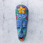 Original Ceramic Mask Painted by Hand, 'Blossoming Happiness'
