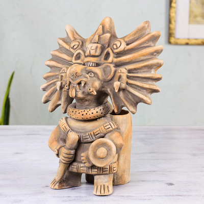 Ceramic sculpture, 'Zapotec Bat Deity Urn' - Collectible Zapotec Ceramic Statuette Museum Replica