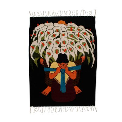 Zapotec wool rug, 'Calla Lily Woman' (2.6x3.3) - Hand-woven Wool Zapotec Accent Rug 2.6x3.3