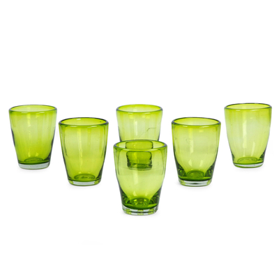 Handcrafted Blown Glass Juice Glasses (set of 6) - Delicious Green | NOVICA