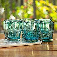 Blown glass juice glasses, 'Delicious Blue' (set of 6)