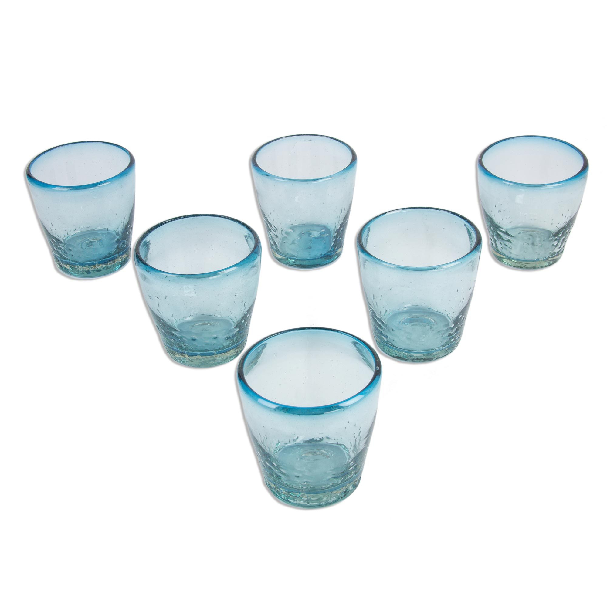 Handcrafted Blown Glass Juice Glasses (set of 6) Delicious Blue NOVICA