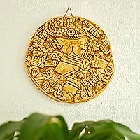 Placa de cerámica, 'Diosa de la Luna Azteca' - Placa de cerámica réplica del Museo Arqueológico hecha a mano