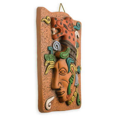 Placa de cerámica - Placa Sacerdote Maya Jaguar en Cerámica