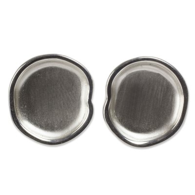 Sterling silver button earrings, 'Frozen Apples' - Hand Crafted Sterling Silver Button Earrings