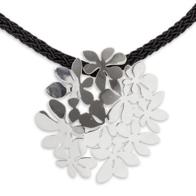 Sterling silver flower necklace, 'Blossoming Whimsy' - Sterling Silver Pendant on Handcrafted Necklace