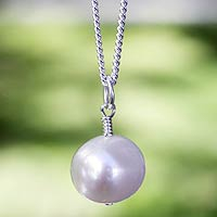 Cultured pearl pendant necklace, 'Radiant Purity'