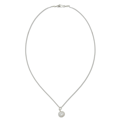 Cultured pearl pendant necklace, 'Radiant Purity' - White Pearl Necklace