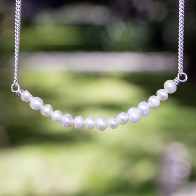 Cultured pearl pendant necklace, 'Infinite Purity' - 15 Pearl Pendant Necklace