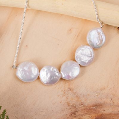 Cultured pearl pendant necklace, 'Pure Elegance' - 5 Pearl Pendant Necklace
