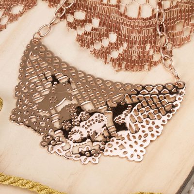 Rose gold plated choker, 'Lovebird Melody' - Ornate Mexican Rose Gold Plated Choker