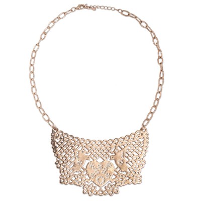 Rose gold plated choker, 'Lovebird Melody' - Ornate Mexican Rose Gold Plated Choker