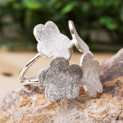 Sterling silver wrap ring, 'Wildflower Quartet' - Flower Wrap Ring