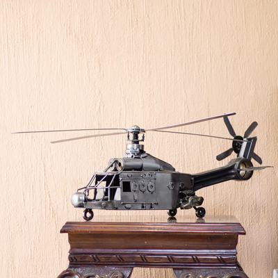 Recycled auto parts sculpture, 'Rustic Puma Helicopter' - Collectible Recycled Auto Parts Metal Sculpture