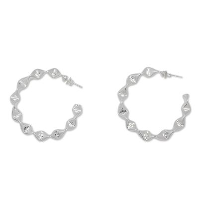 Sterling silver half hoop earrings, 'Ruffles' - Ruffled Silver Half Hoop Earrings