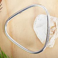 Sterling silver bangle bracelet, 'Triangular Halo' - Triangular Silver Bangle