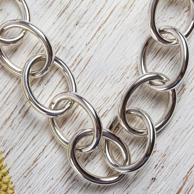 Sterling silver link necklace, 'Moonbeams' - Taxco Sterling Link Necklace