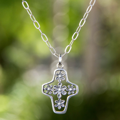 Collar cruz de plata de ley - Collar de cruz de plata estilo árbol de la vida