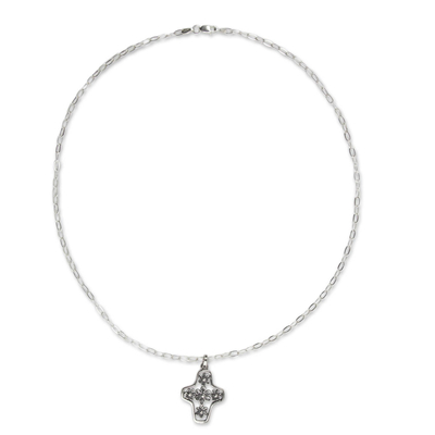 Kreuzhalskette aus Sterlingsilber - Silberne Kreuz-Halskette im Baum-des-Lebens-Stil