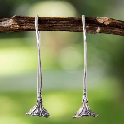 Sterling silver drop earrings, 'Lovely Lily' - Handmade Silver Floral Drop Earrings